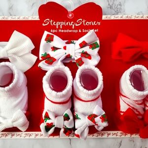 Stepping Stone 3 pairs of Sock/Bootie with matching Headband Set NWT